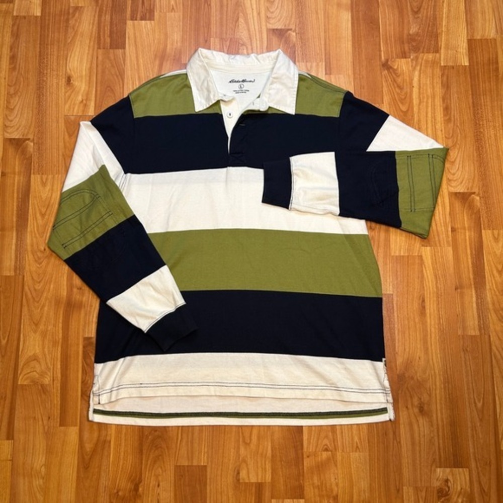 Rugby Colorblock Eddie Bauer Mens Rugby Shirt L Green Navy White